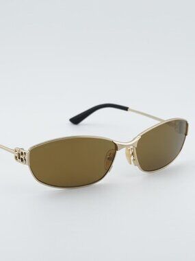 Balenciaga BB0336S 003 Unisex Sunglasses Gold Oval Frame, Mirror Lenses